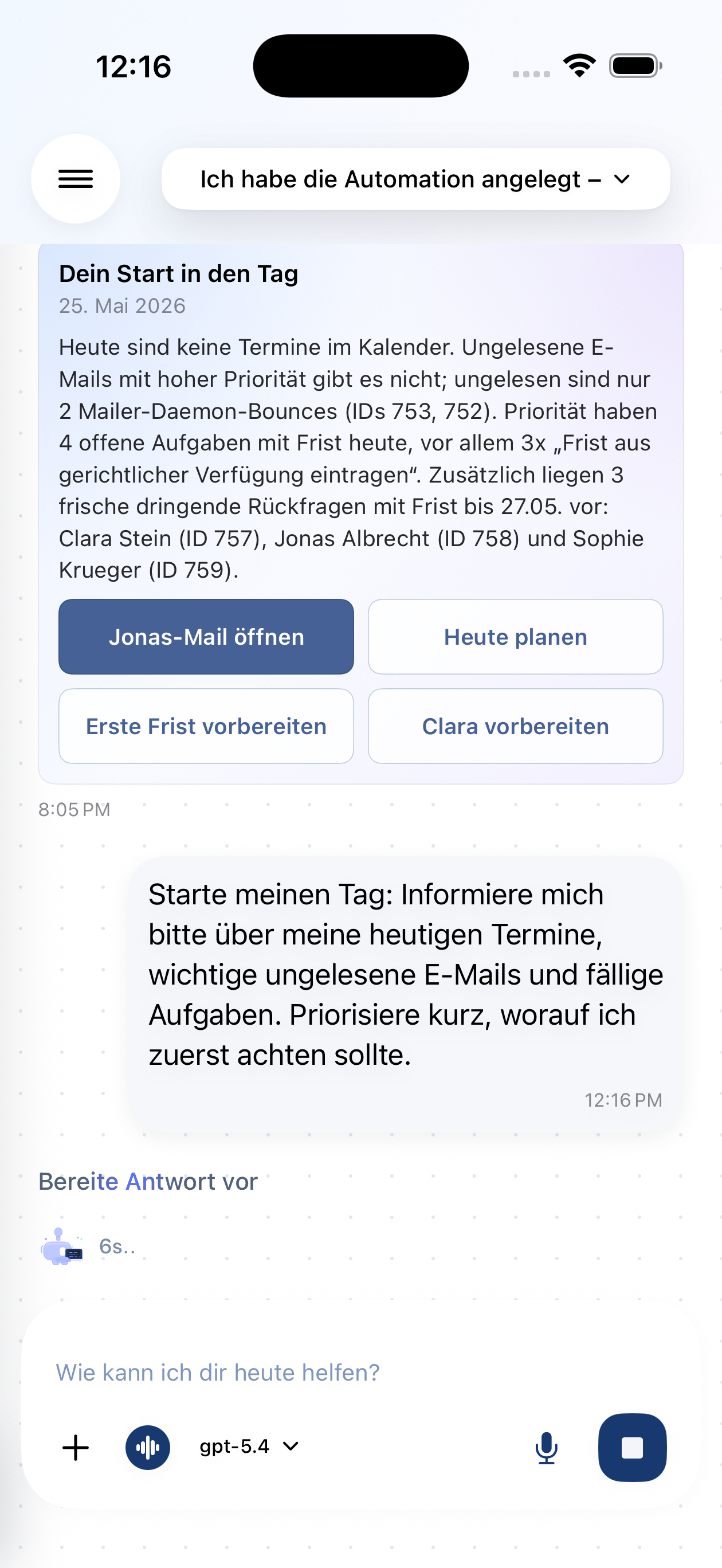 Clapilot Liste auf einem iPhone