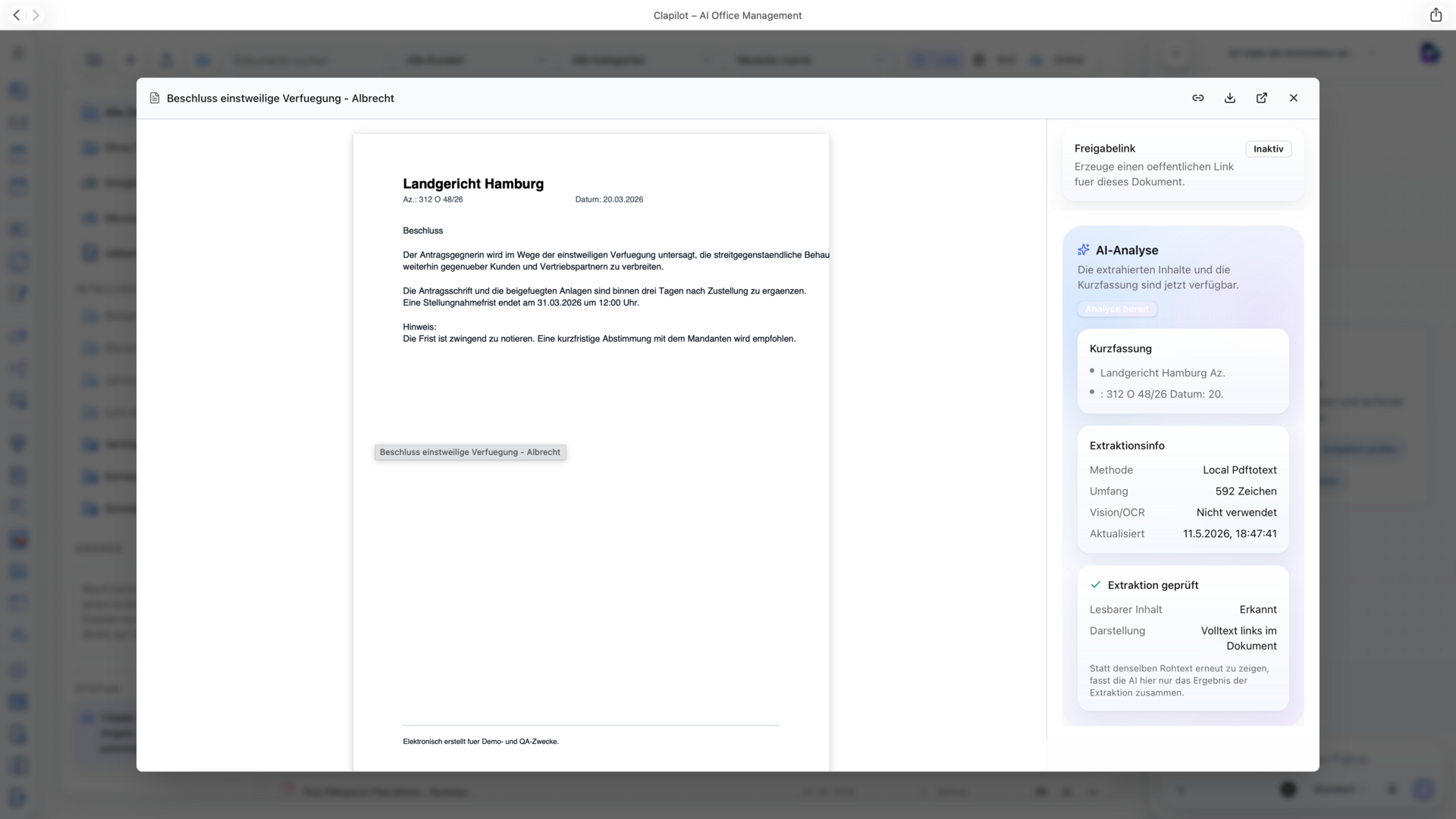 Clapilot Dokumentenanalyse für Verträge und Schreiben